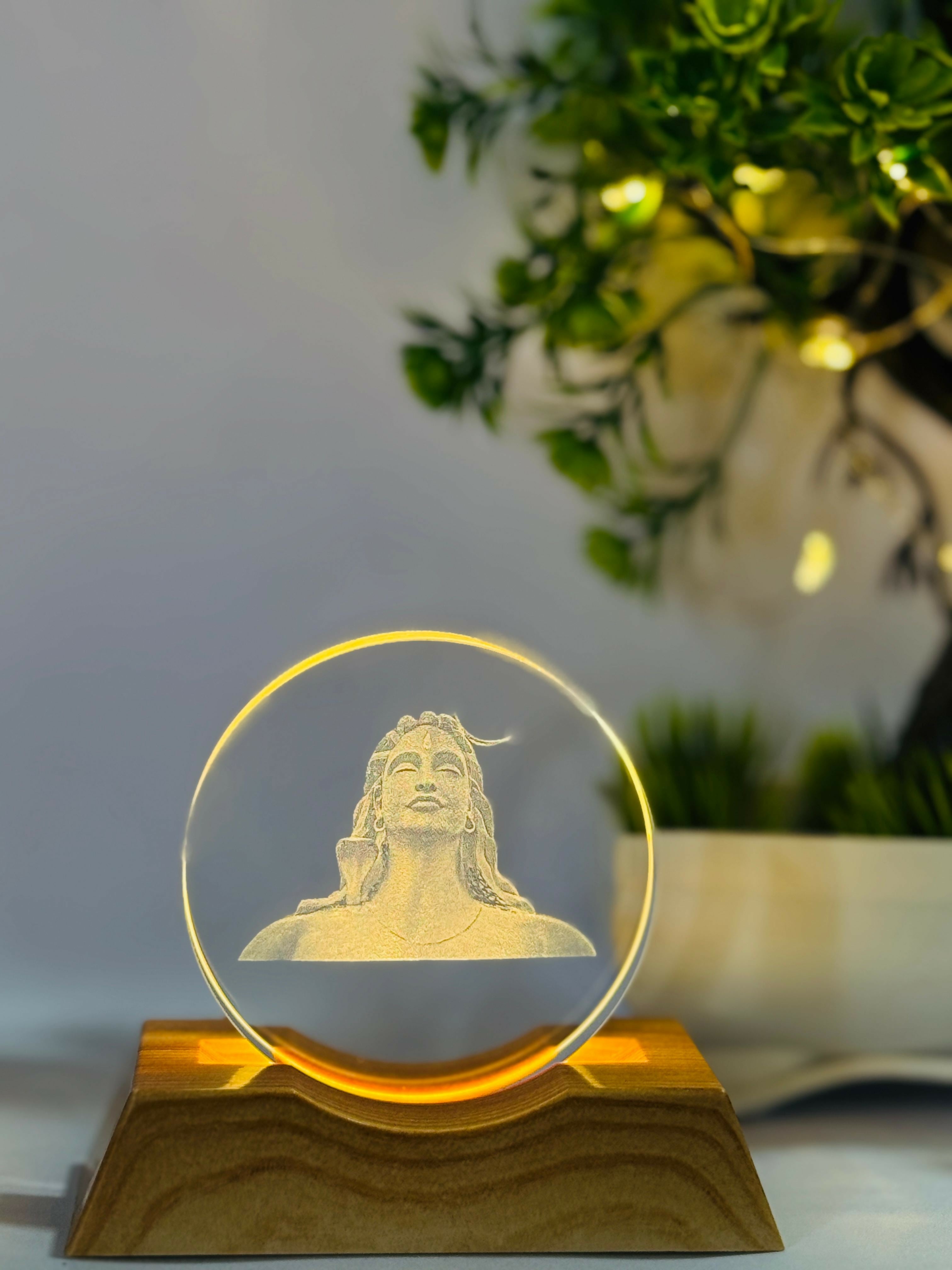 Adiyogi Shiva 3D LED Night Lamp with Wooden Base | Laser Engraved Acrylic Panel Light of Lord Shiva | Ambient Glow Spiritual Lamp for Meditation, Home Temple & Gifting | Mahadev Mood Light Decor