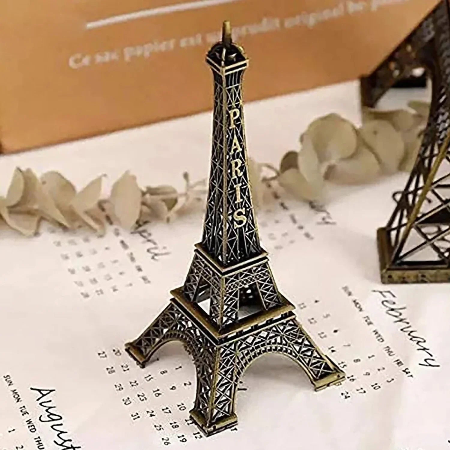 Miniature Eiffel Tower Statue – 13 cm Height × 5 cm Width – Paris Souvenir Decorative Showpiece for Home, Office & Desk Décor – Vintage Bronze Finish Metal Model