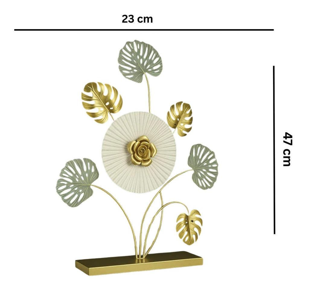 HOME DECOR Golden Floral Leaf Metal Table Decor – Elegant Centerpiece Sculpture