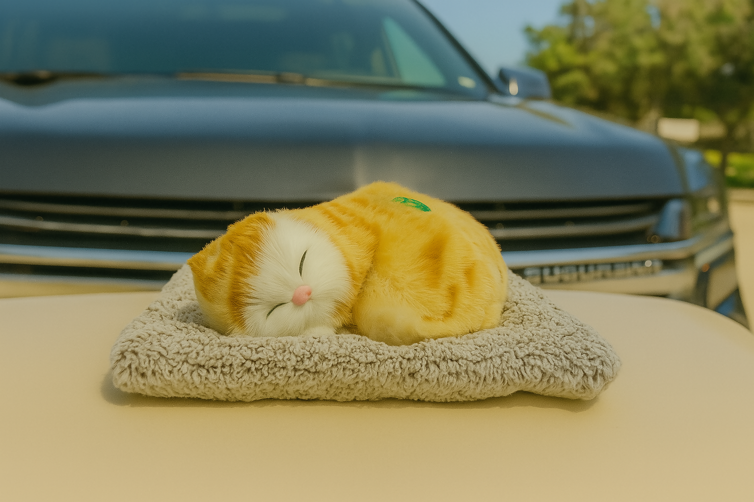 Realistic Sleeping Cat Toy for Car Dashboard Decoration – Soft Plush Pet Figurine with Bed | Lifelike Motionless Cat Model for Home, Office, Gift & Animal Lovers (Orange Tabby)