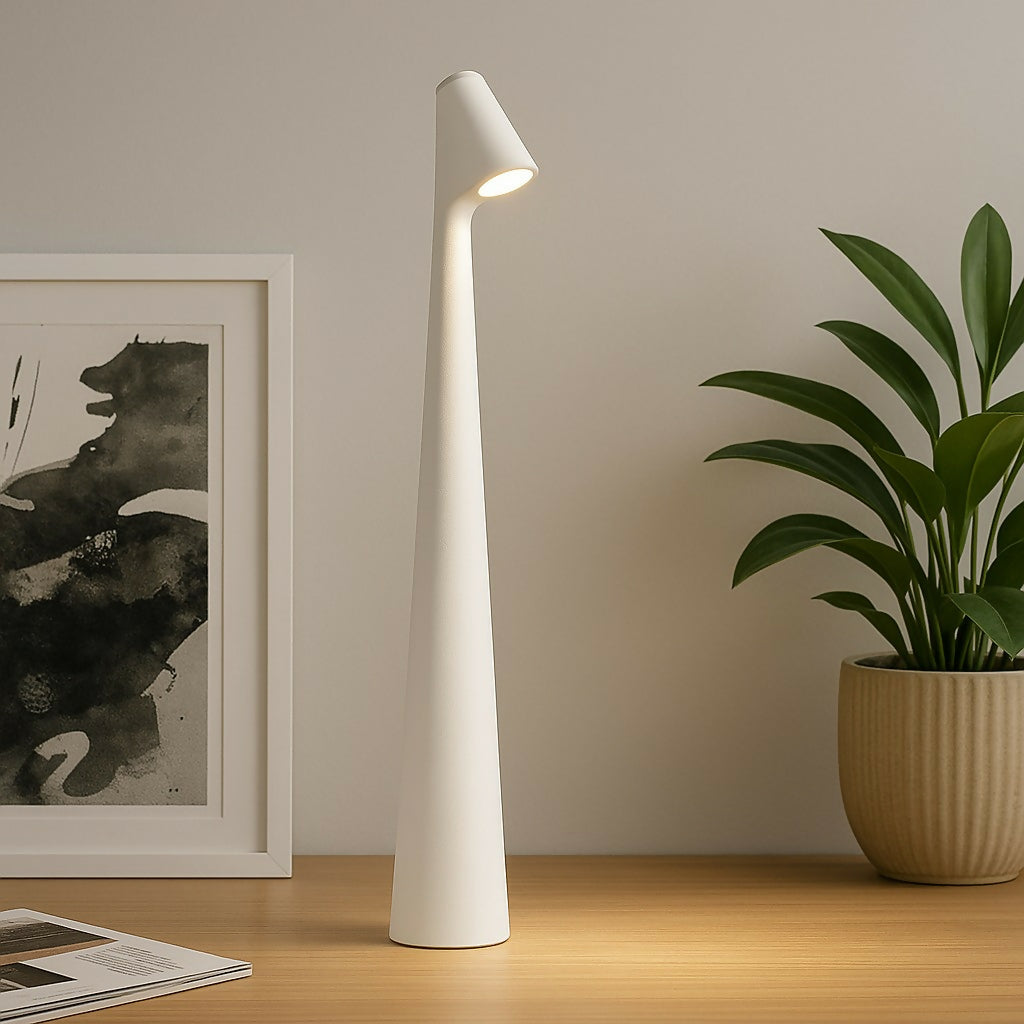 Rechargeable LED Desk Lamp with Touch Control | 34.5cm Tall Modern ABS Table Lamp with Type-C Charging, Non-Slip Base, and Adjustable Light – Minimalist White Study Light for Home Office Reading