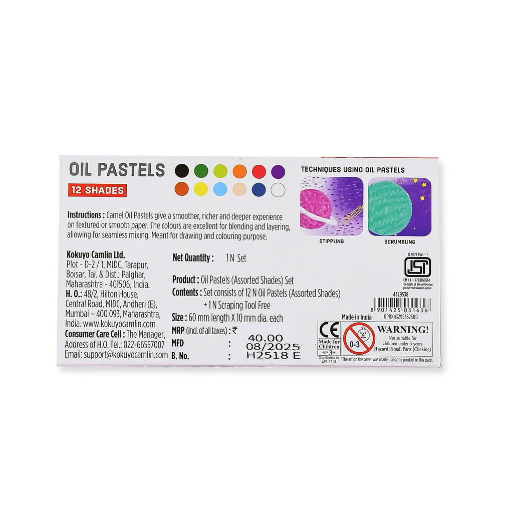 Camel Oil Pastels 12 Assorted Shades with Free Scraping Tool