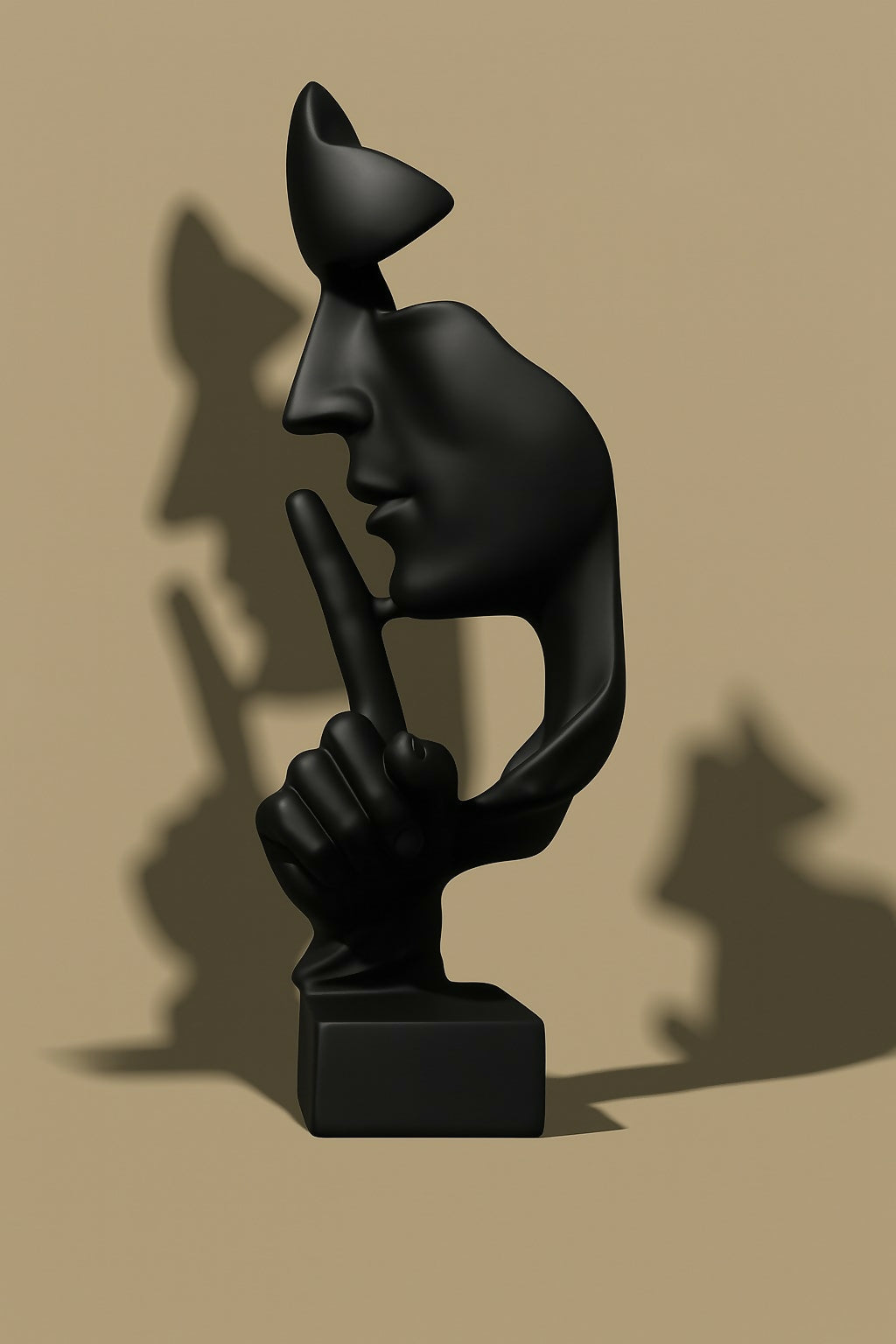 HOME DECOR Modern Black "Silence Face" Sculpture Showpiece | Abstract Polyresin Decorative Statue for Home, Office, Living Room, Study Table & Artistic Gifting