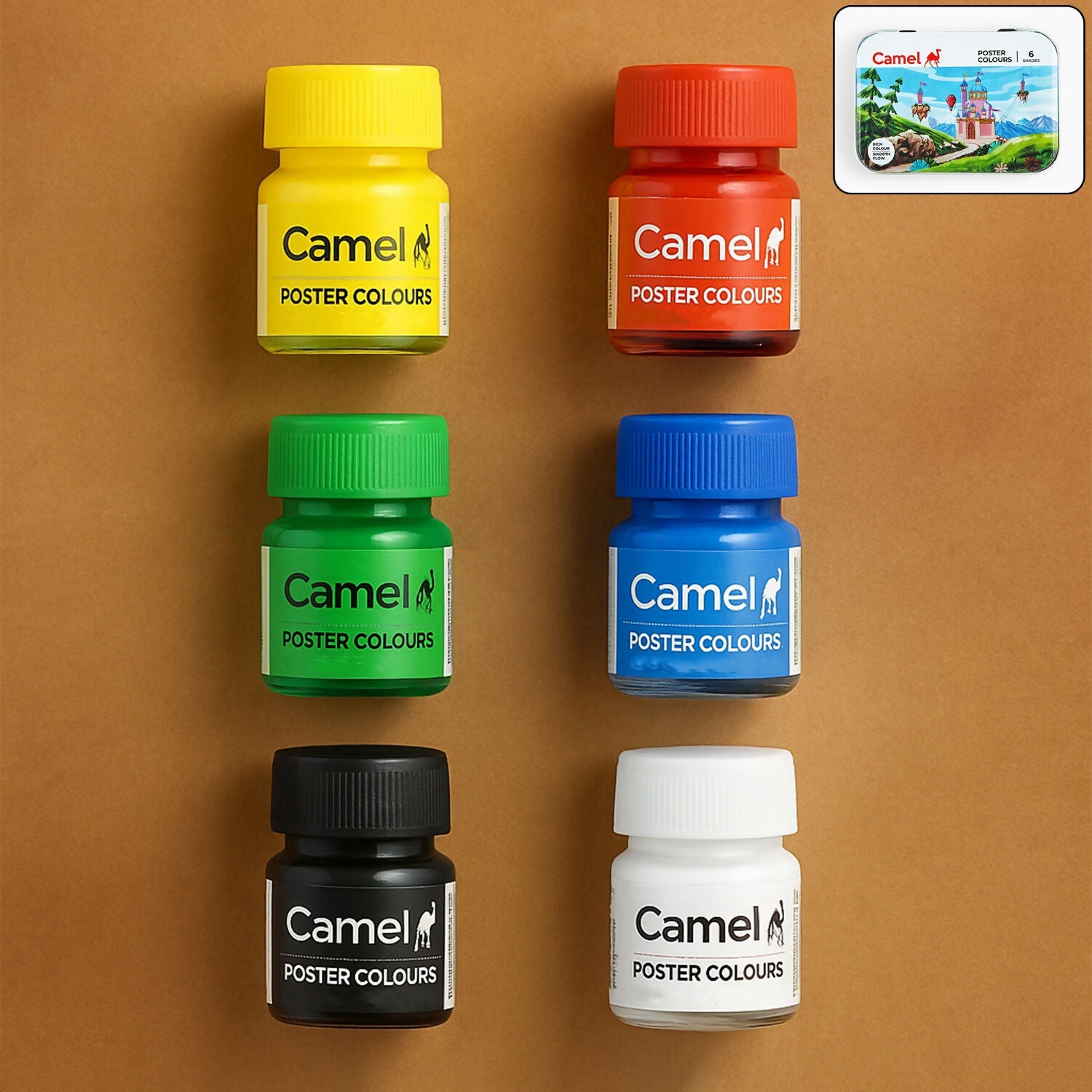 Camel Poster Colours 6 Assorted Shades with Free Palette (10 ml Each)