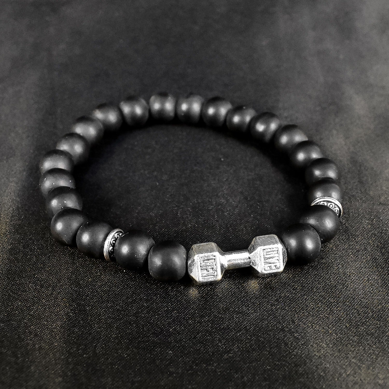 Black Matte Agate Dumbbell  Bracelet