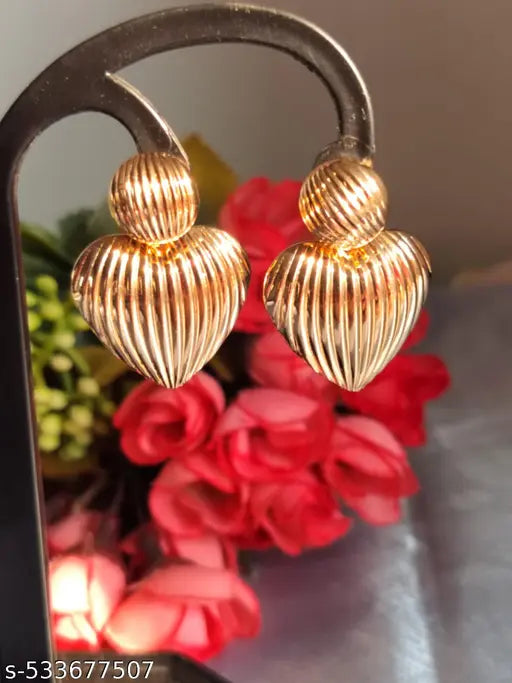 Goldplated Heartshaped Partywear Statement Earirngs