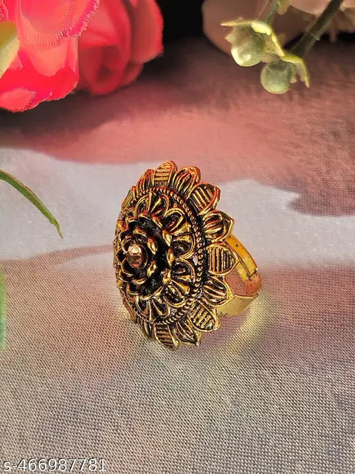 Combo of 2 Weddingwear Gold Plated Traditional FingerRings With Different Colour Stones