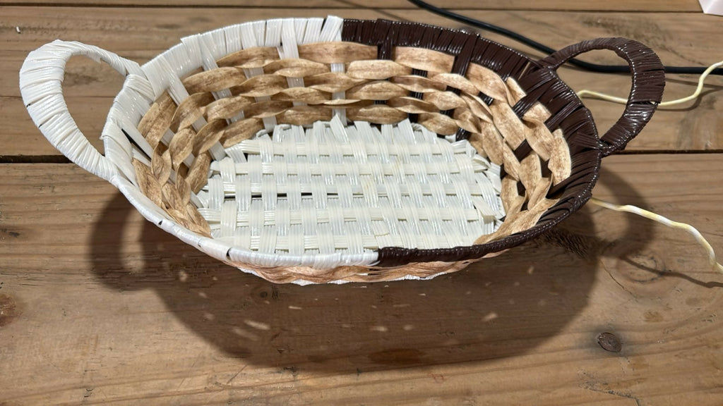 Handmade Multi-Tone Woven Storage Basket with Handles – Natural & Brown Round Organizer Tray for Fruits, Bread, Home Decor & Kitchen Use