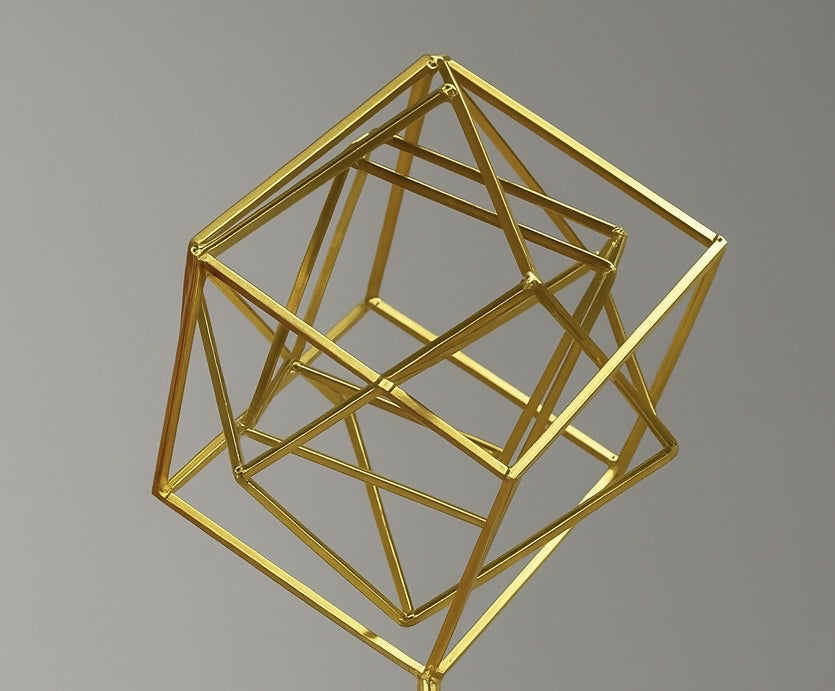 HOME DECOR Golden Geometric Metal Sculpture Showpiece