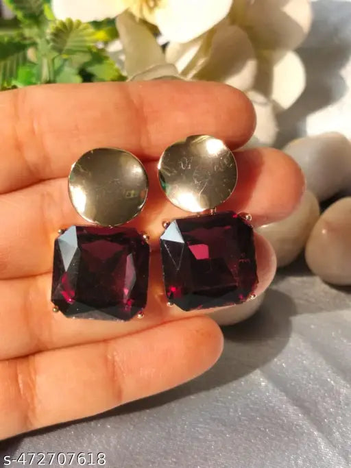 Gold Plated Partywear Earrings with Different Colour Stones