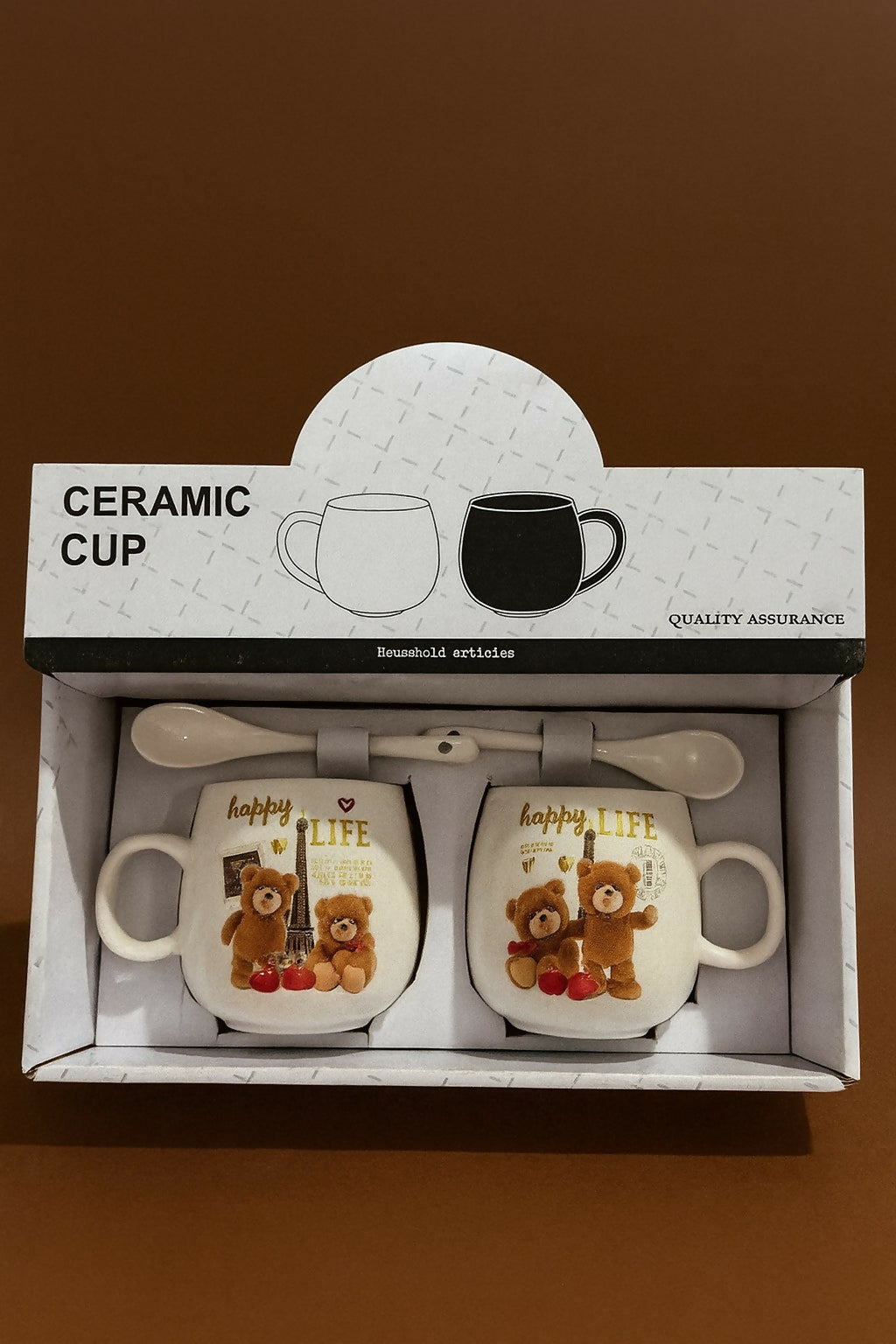Teddy Bear Couple Ceramic Mug Gift Set with Matching Spoons | Cute Cartoon Coffee & Milk Cups | Romantic Anniversary, Valentine’s Day, Birthday & Wedding Gift for Couples