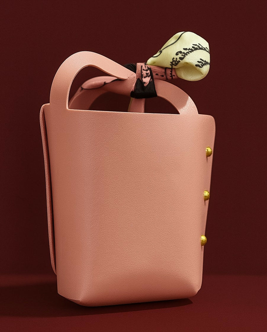 Elegant Pink PU Leather Mini Gift Pouch with Printed Bow and Gold Rivets | Small Return Gift Bag for Jewelry, Candy, Party Favor for Women & Girls