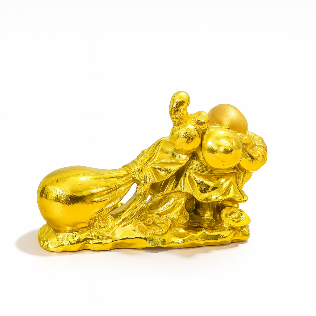 Golden Laughing Buddha Idol with Wealth Bag – Feng Shui Prosperity Statue for Home Decor, Office Desk, Temple & Gifting – Resin Fortune Laughing Buddha Showpiece