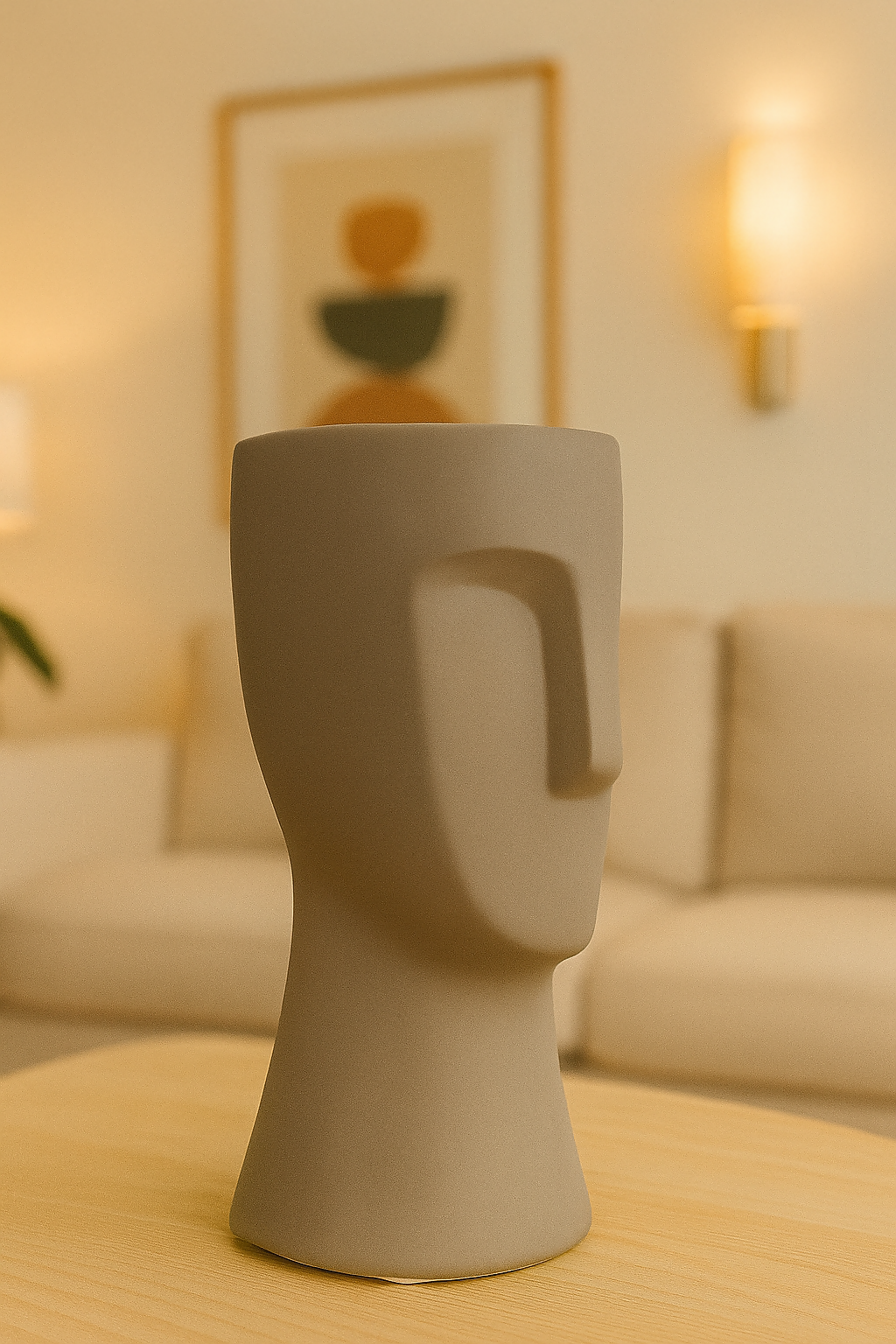 HOME DECOR Minimalist Taupe Abstract Face Sculpture – Modern Ceramic Human Head Figurine for Home Decor, Living Room, Office Desk, Shelf Styling – Matte Finish Decorative Art Object for Contemporary Interiors