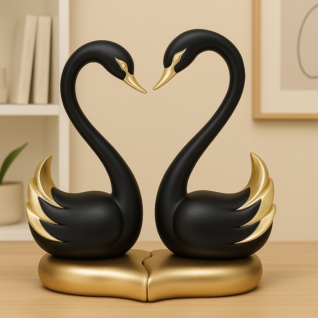 HOME DECOR Black & Gold Swan Couple Showpiece – Romantic Home Decor Figurine