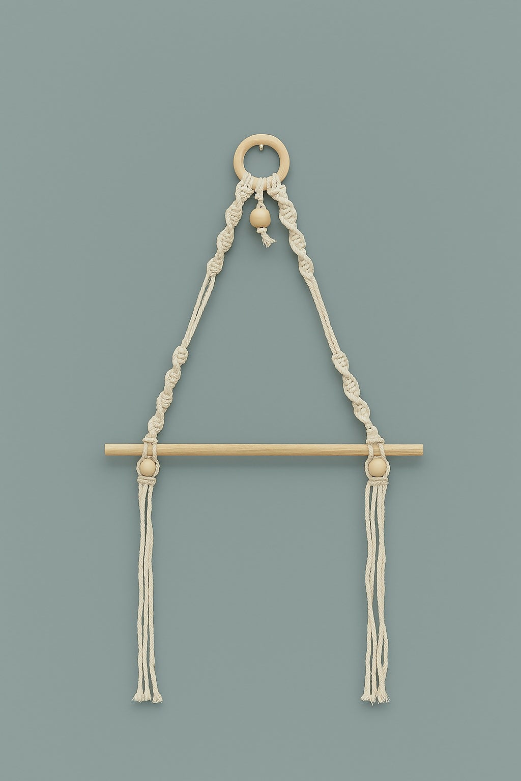 HOME DECOR Handmade Macrame Towel Hanger with Wooden Ring and Rod – Boho Style Cotton Rope Wall Mount Holder for Bathroom, Kitchen & Wash Basin (Eco-Friendly, Space-Saving Design)