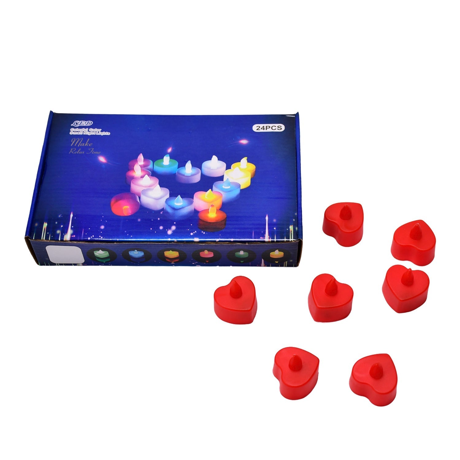Flameless Candles LED Heart Shape Tea Light Candles Multi Color Electrical Diya Candles Battery Operated Fake Candles for Gift / Home Decoration Diwali Navratri Lighting, Diwali (Pack of 24)