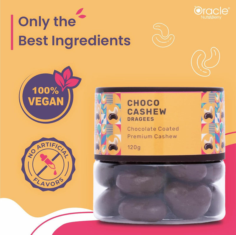Oracle Nuts & Berry Premium Choco Cashew Dragees – Chocolate Coated Crunchy Cashew Nuts (120gm)