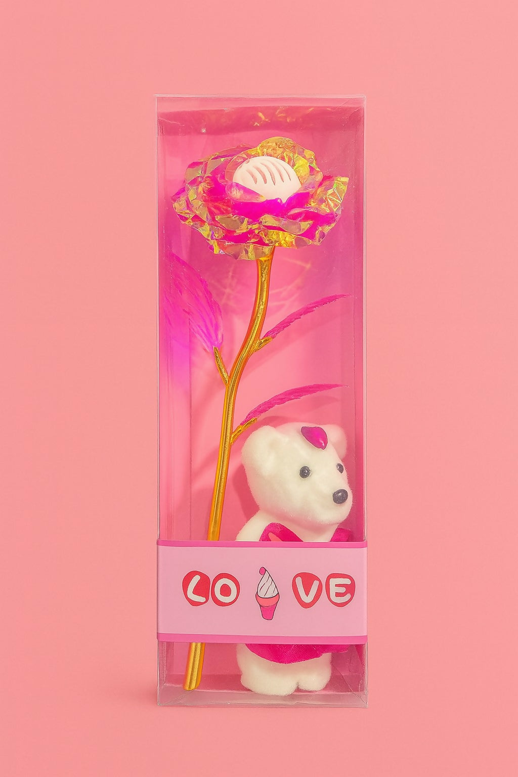 Set of 6 Cute Teddy Bear with Foil Rose Gift Combo – Multicolor Skirt Teddy & Golden Stem Artificial Rose in Gift Box – Valentine’s Day, Anniversary, Romantic Return Gift for Girls & Women