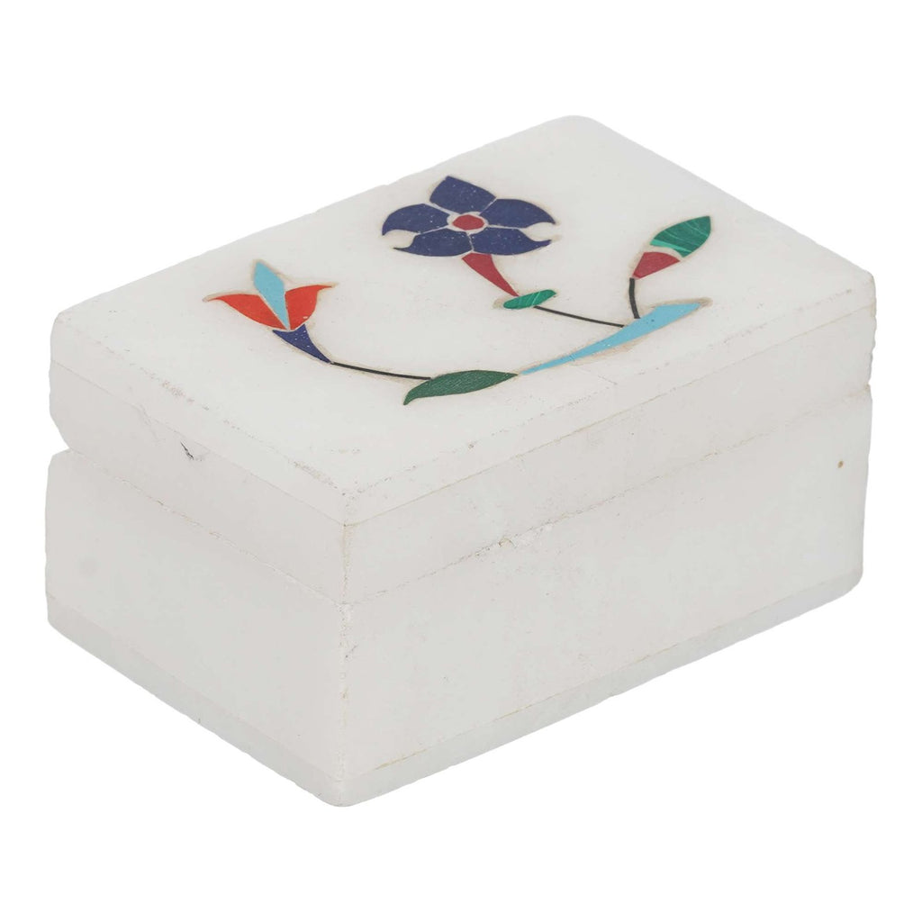 White Marble with floral inlay work Trinket Jewelry Box for Multi Purpose Use and Perfect Gifts for Women and Girls
