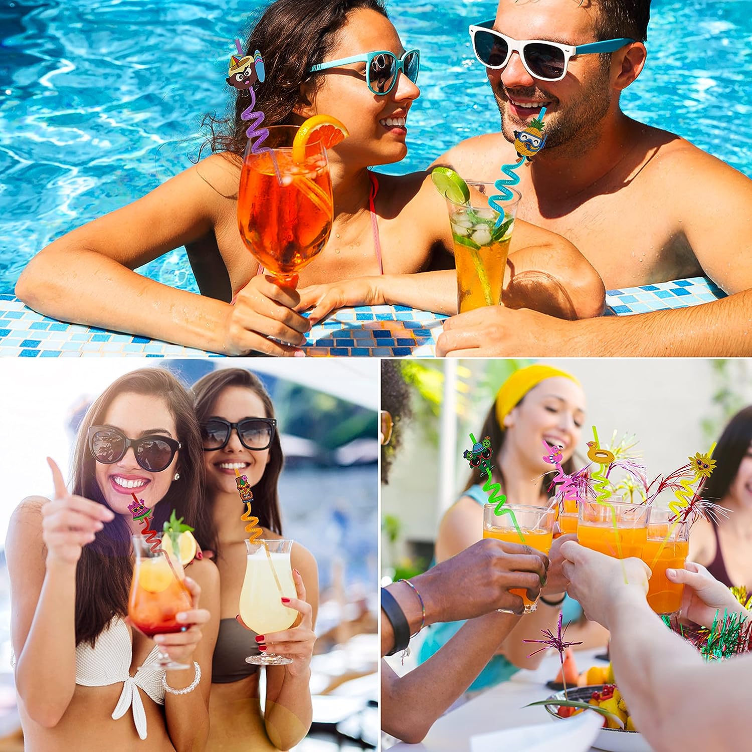 Plastic Straws Reusable Drinking Straws (4 pc Set / Mix design)