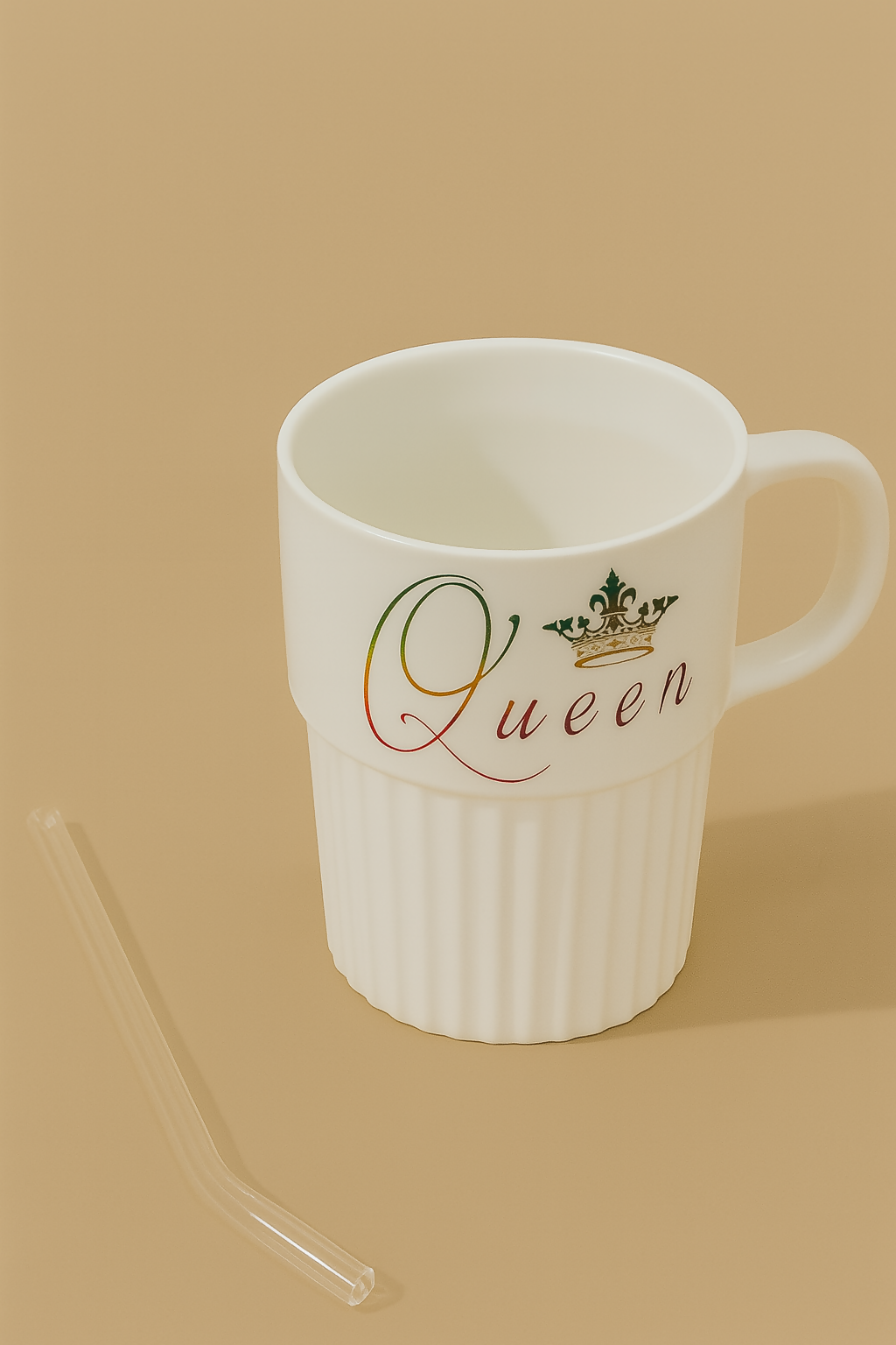 Premium White Ceramic "Queen" Printed Mug with Lid and Stirrer | Elegant Tea & Coffee Cup Gift for Women, Wife, Girlfriend – Royal Crown Design Mug for Hot Beverages
