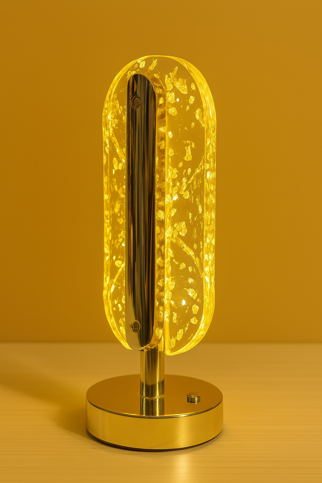 HOME DECOR Luxury Golden Crystal LED Decorative Table Lamp with Floating Gold Leaf Design – Modern Accent Light for Bedroom, Living Room, Office, Home Decor & Gifting