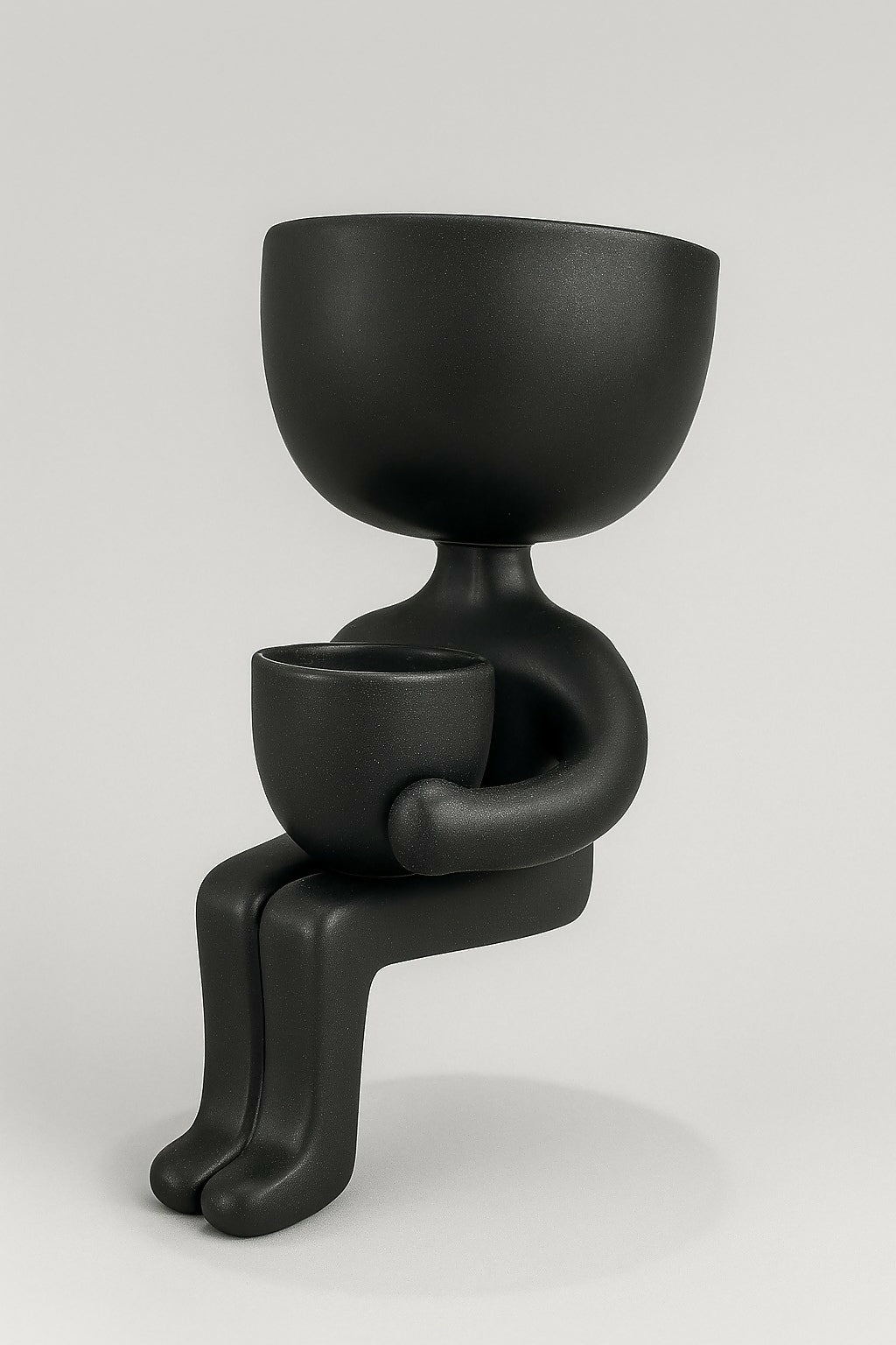 HOME DECOR Modern Black Human Figurine Dual Planter Pot – Quirky Sitting Man Resin Planter with Head & Hand Pots for Succulent & Flower Display – Home Decor Accent for Living Room, Office, or Gifting (Matte Black Finish)