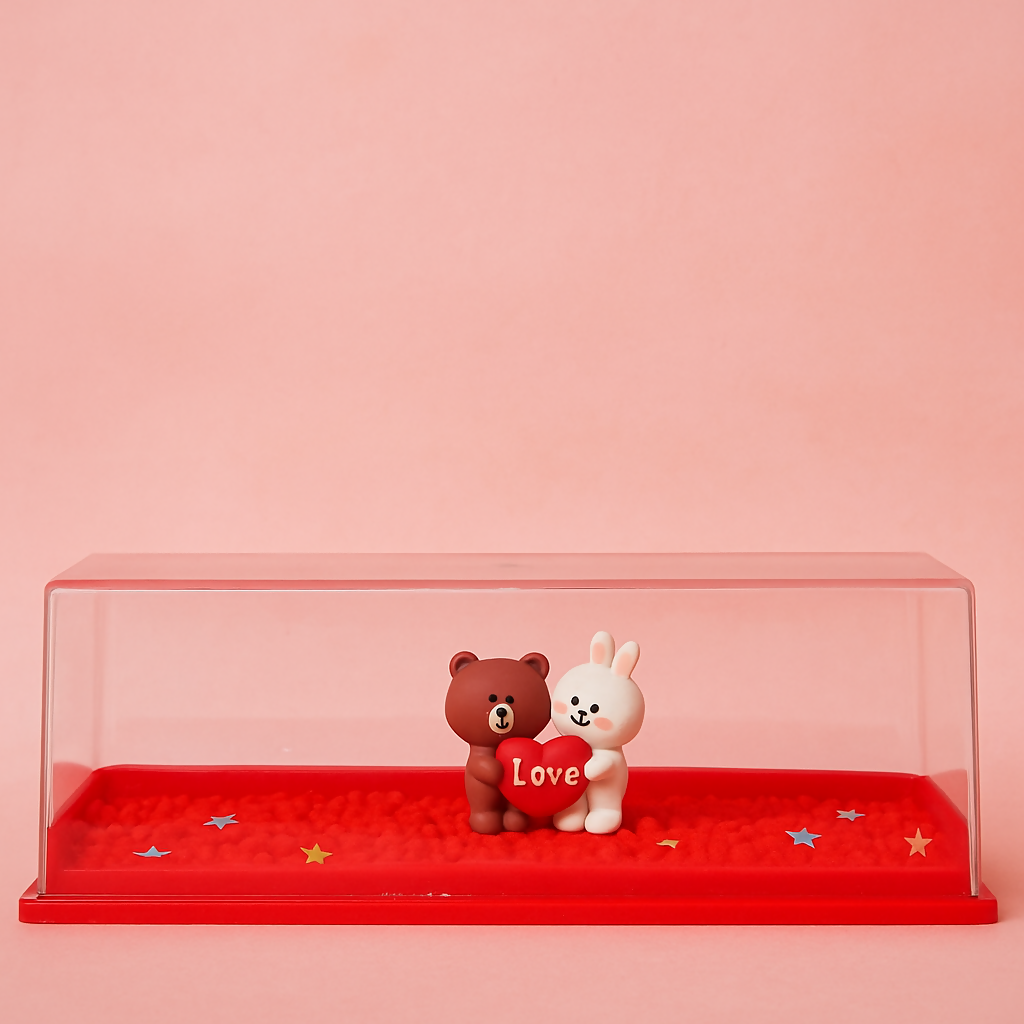 paper weight Cute Bear and Bunny LOVE Display Showpiece – Romantic Couple Figurine in Transparent Red Base Case with Star Confetti – Decorative Valentine Gift for Boyfriend, Girlfriend, Anniversary, or Home Décor