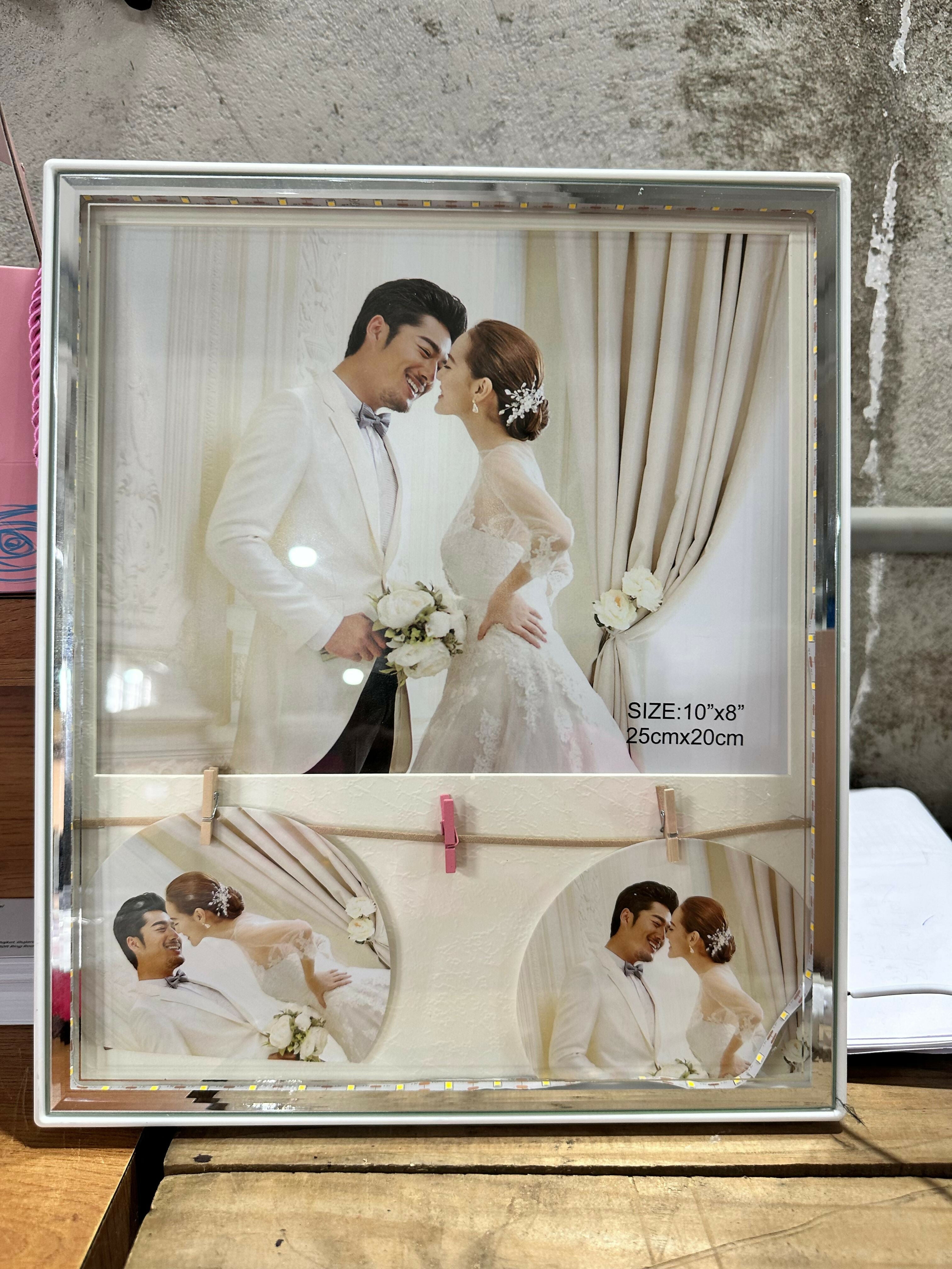 LED Wedding Couple Photo Frame with Lights – 10"x8" (25x20 cm) Decorative Photo Frame with Warm LED String Lights | Romantic Gift for Wedding, Anniversary, Valentine’s Day & Home Decor