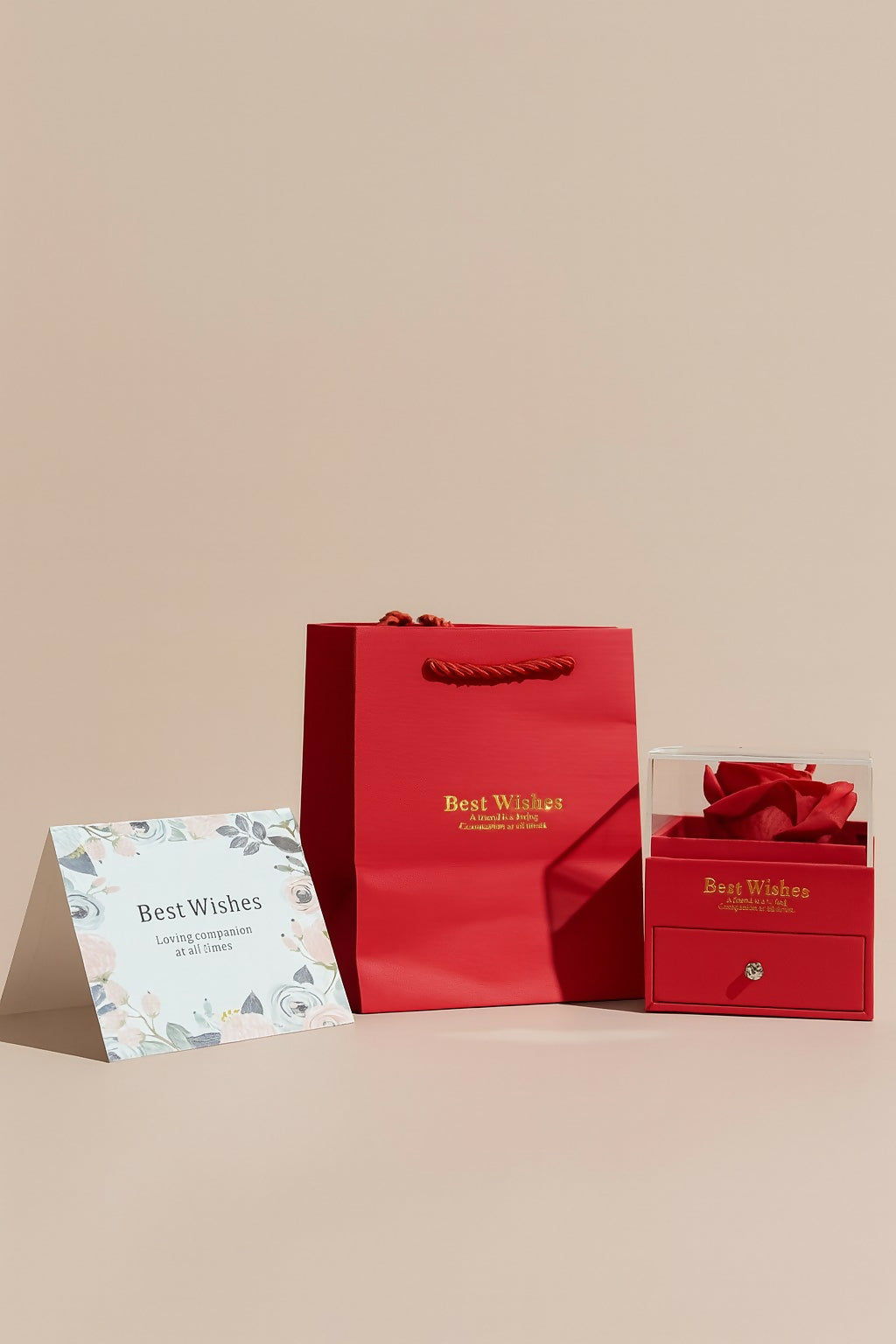 Luxury Eternal Rose Gift Box with Drawer and Greeting Card | Best Wishes Red Rose with Gift Bag for Birthday, Anniversary, Valentine's Day, Romantic Gift for Women & Girls