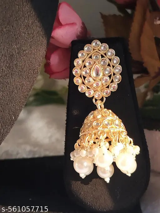 Goldplated Wedding And Festivewear Necklace Jumka And Mangtika Set With Pearlwork