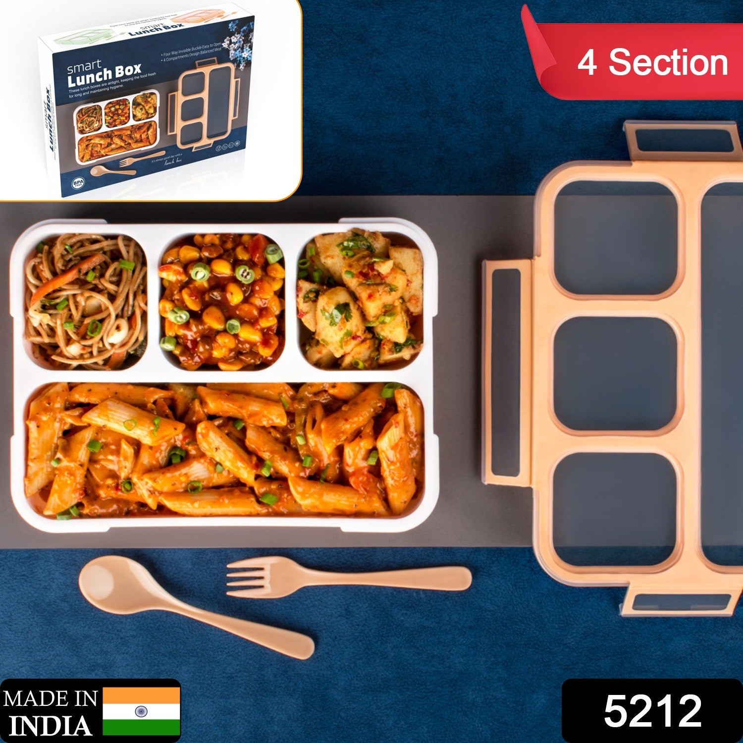 Leak-Proof Lunch Box with 4 Compartments for School & Office Use