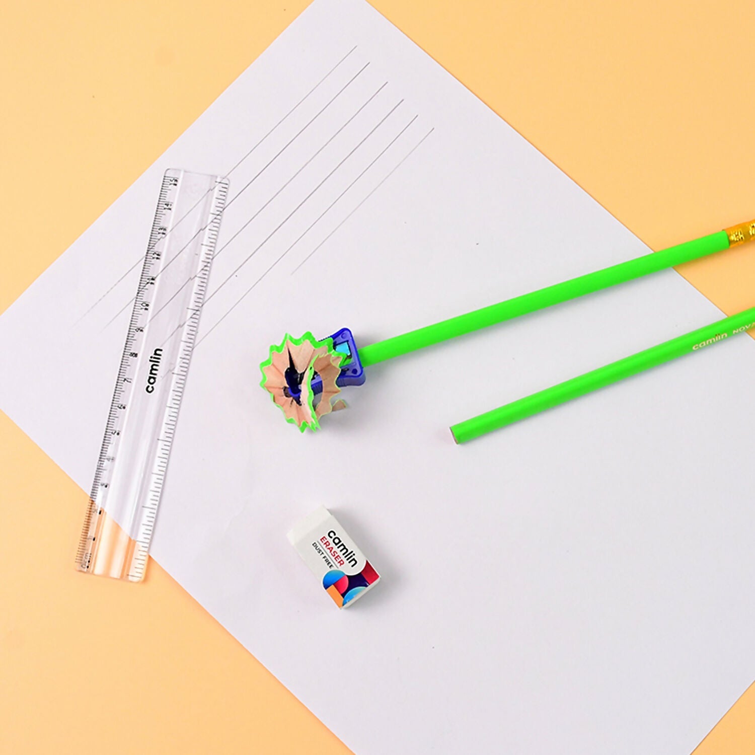 Camlin Writing Kit – Includes 2 Pencils, Eraser, Sharpener, and Ruler