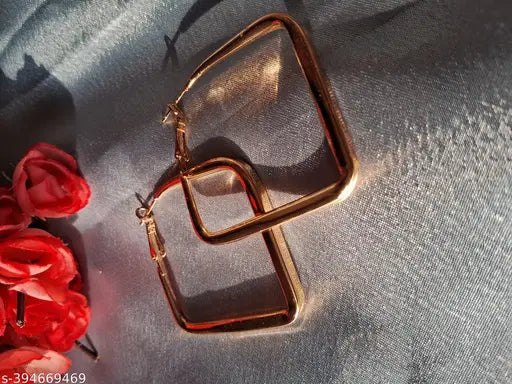 Square Shape Metallic Hoops Earrings Combo Set for Women and Girls (Set of 3)