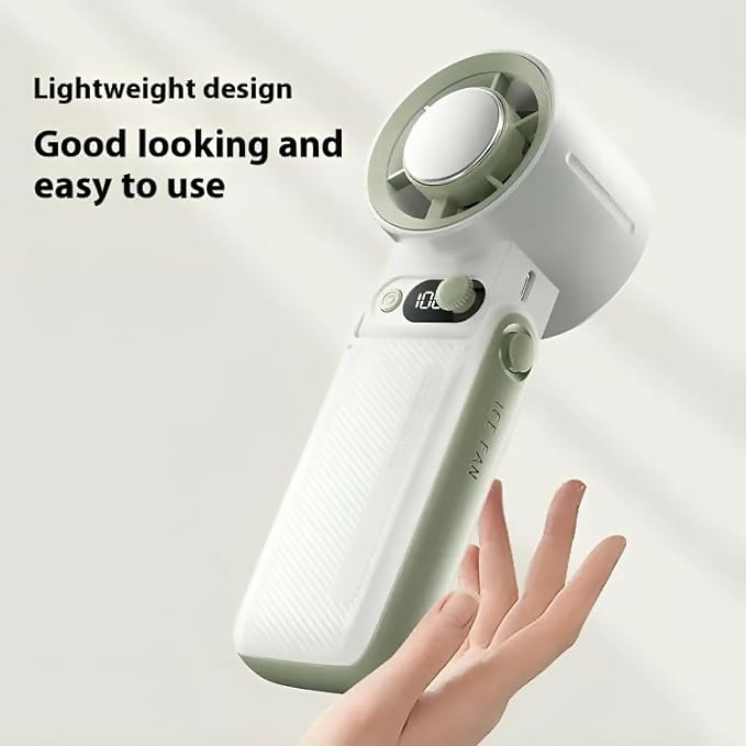 Portable Handheld Ice Fan with Cooling Metal Plate | 6000mAh Rechargeable Battery | 0-199 Speed Levels | USB Rechargeable Mini Fan with Digital Display | Foldable Desk & Travel Fan for Outdoor, Home & Office