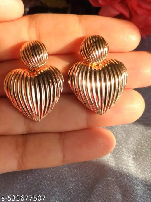 Goldplated Heartshaped Partywear Statement Earirngs