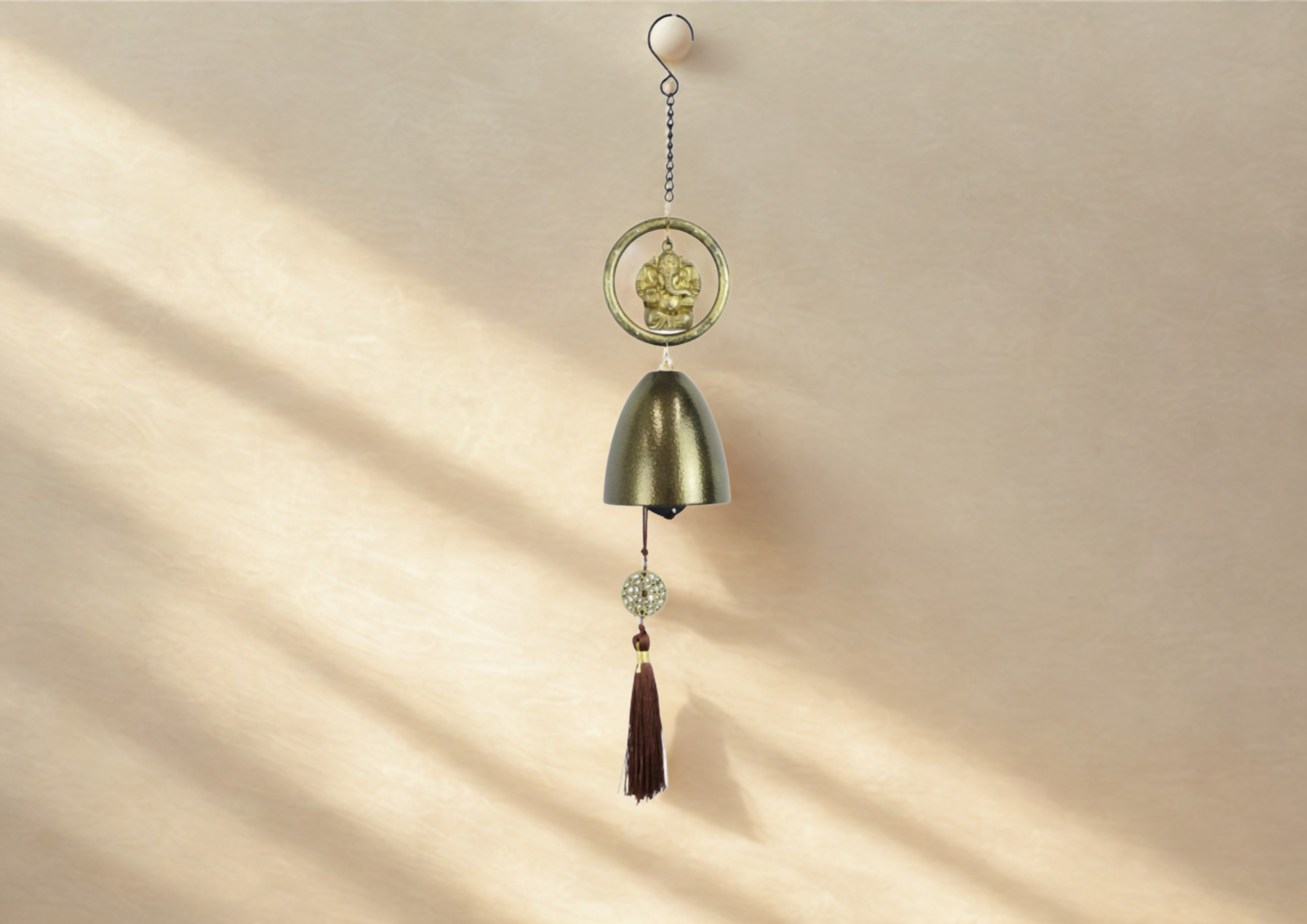 Decorative Brass Wind Chime with Lord Ganesha Idol – Hanging Metal Bell for Positive Energy, Vastu, and Home Entrance Decor – Traditional Indian Door Hanging for Festive, Spiritual, or Gift Use