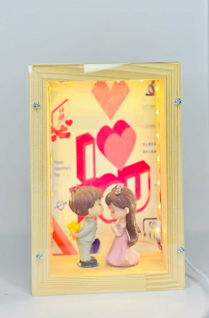 LED Light Wooden Shadow Box with Couple Figurines and photoframe – 3D I Love You Display Frame for Valentine’s Day, Anniversary, Birthday, or Home Decor Gift for Girlfriend, Boyfriend, Wife, or Husband
