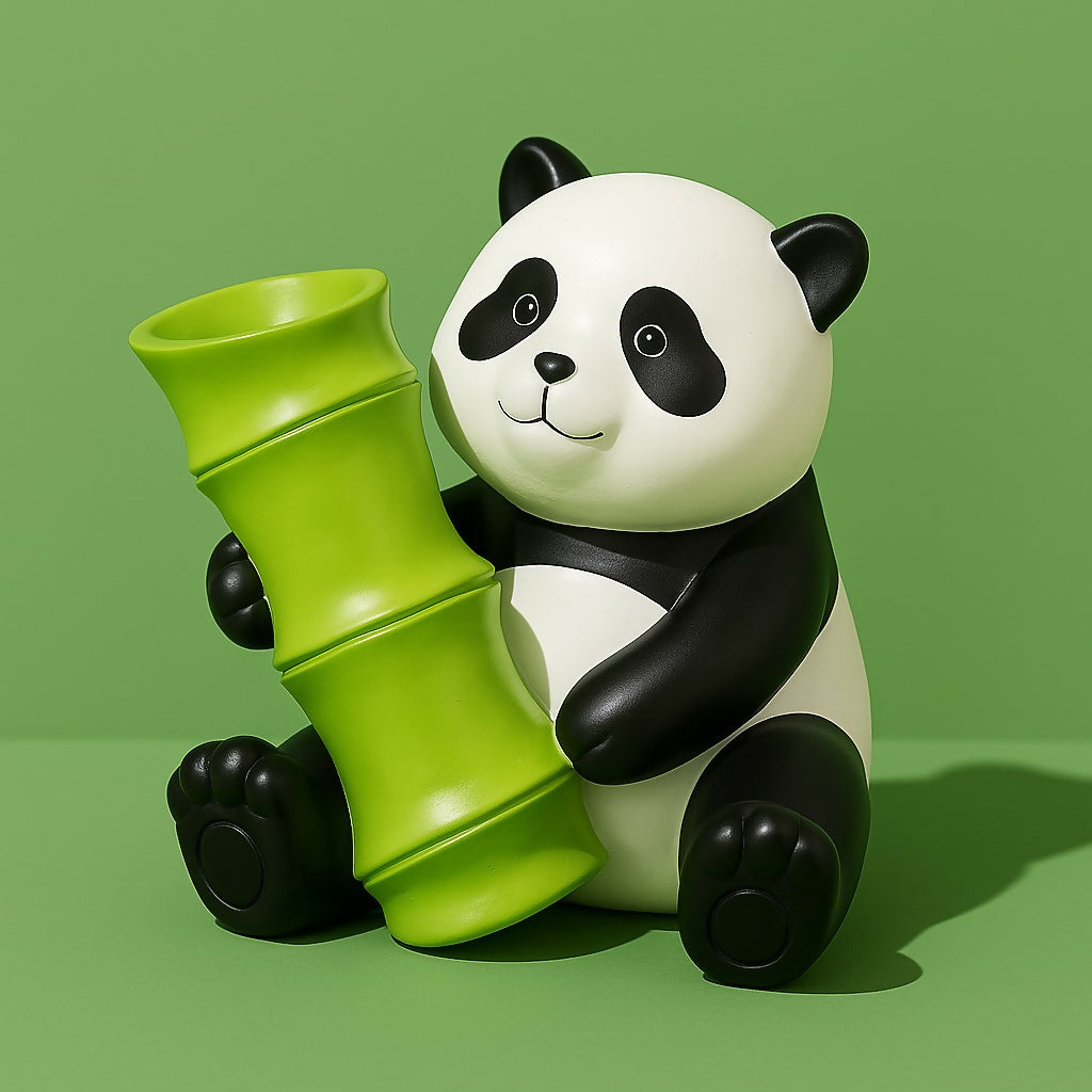 HOME DECOR Cute Panda Pencil Holder with Bamboo Design | Kids Desk Organizer for Stationery, Pens, Pencils | Cartoon Animal Pen Stand for Study Table, School, Office & Gifting