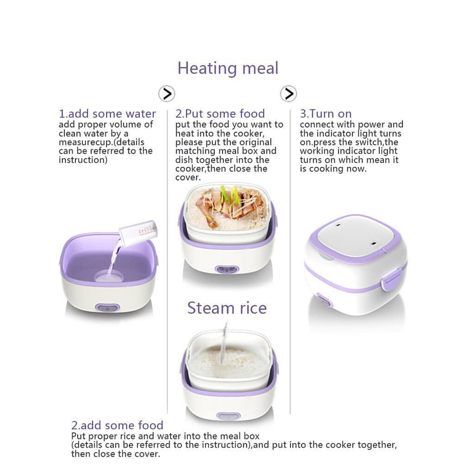 Customize Electric Lunch Box Portable Food Warmer Food Heating Lunch Box Removable Food-Grade Stainless Steel Compartments, 220V 200W, for Car, Truck, office 