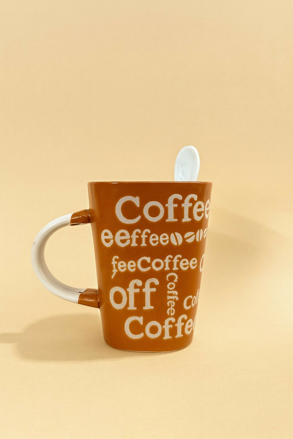 Orange Ceramic Coffee Mug with Spoon – Stylish Printed Tea & Coffee Cup with Handle Slot Spoon | Microwave & Dishwasher Safe Coffee Mug for Home, Office & Gifting