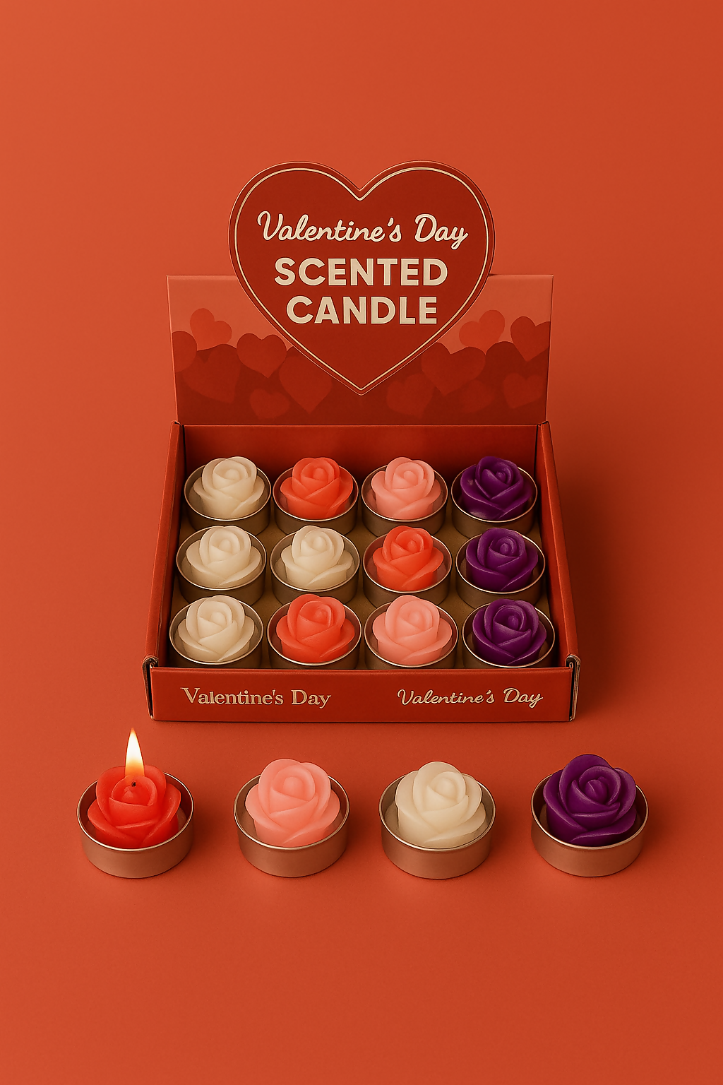 Set of 12 Romantic Rose-Shaped Scented Tealight Candles for Valentine’s Day – Assorted Colors & Fragrances – Decorative Aromatherapy Candles for Gifting, Dinner Date, or Home Décor