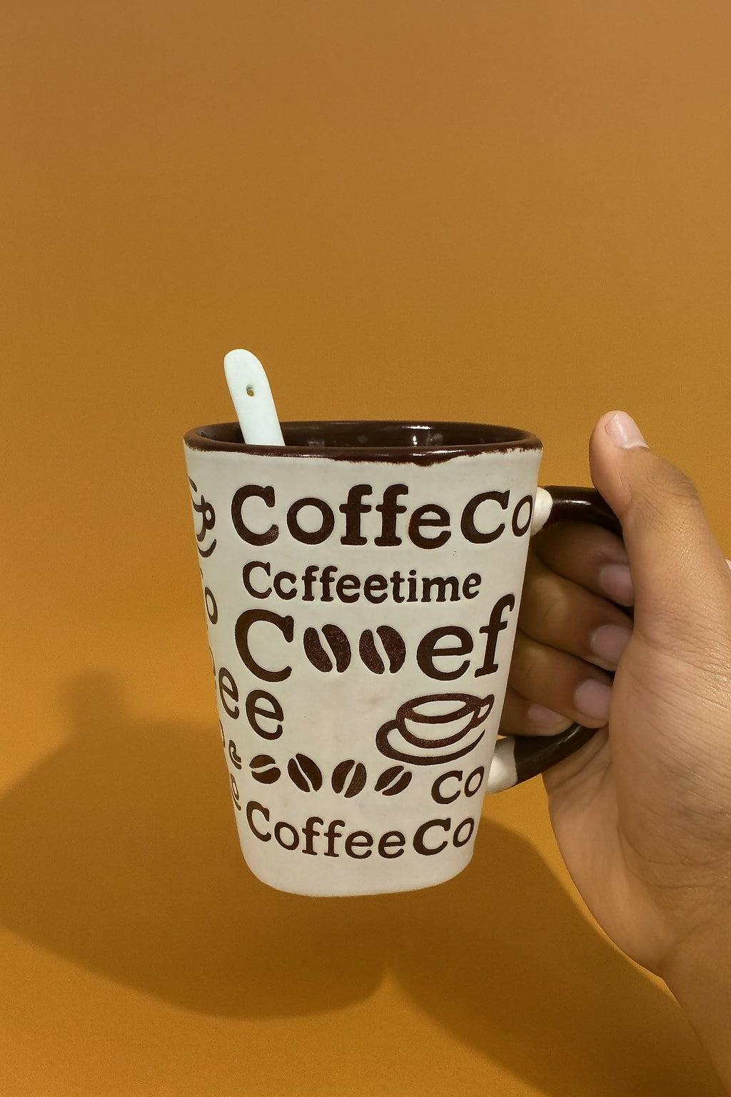 Ceramic Coffee Mug with Spoon – Stylish Printed Tea & Coffee Cup with Handle Holder Spoon | Microwave & Dishwasher Safe Mug for Home, Office & Gifting