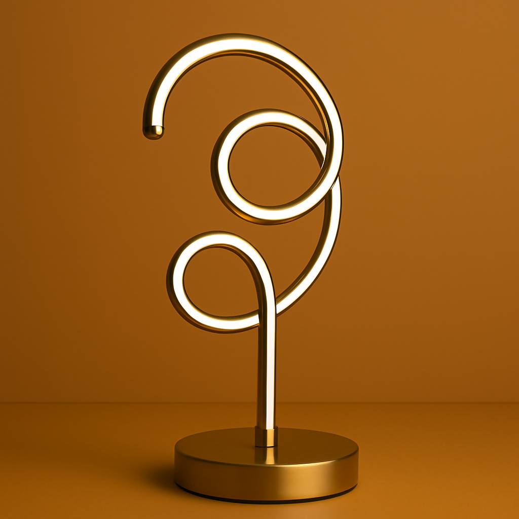 HOME DECOR Modern Golden Spiral LED Table Lamp – Artistic Abstract Design Touch Control Ambient Light for Bedroom, Living Room & Office Decor – Warm White Glow
