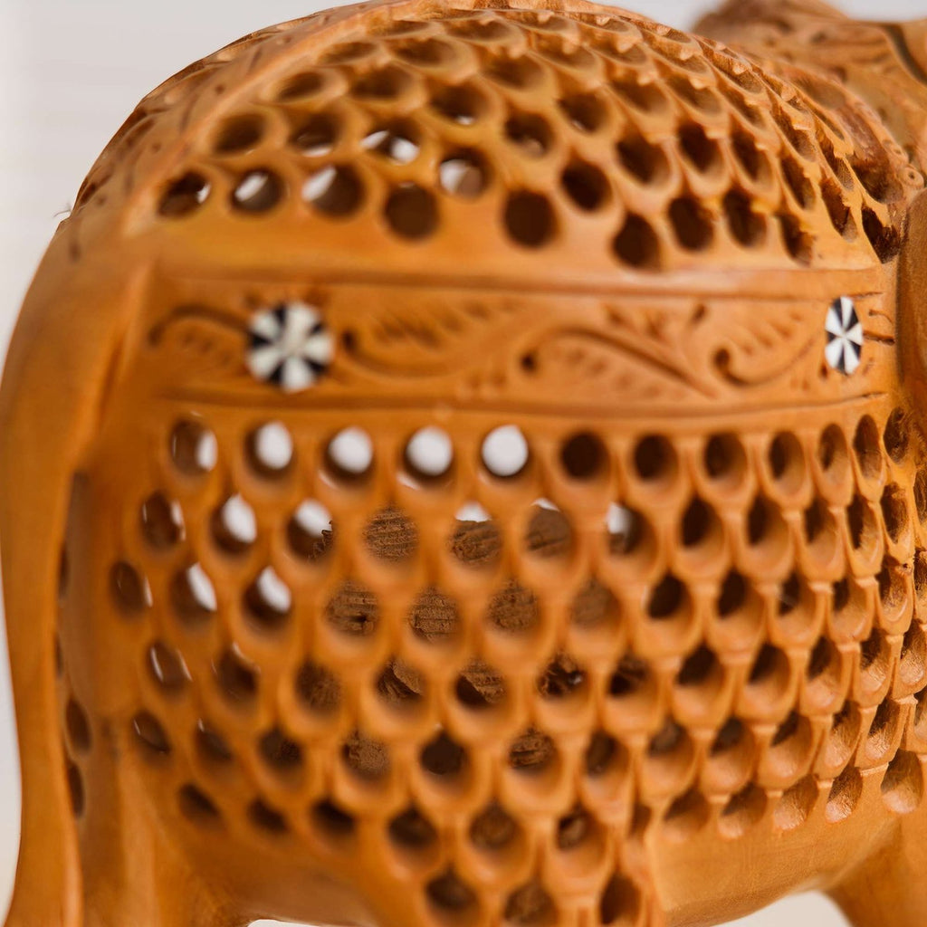Rajasthani Tribal Handmade Brown " Elephant " Figured Wooden Statue Antique Design Elephant for Showpiece with Brown Colour
