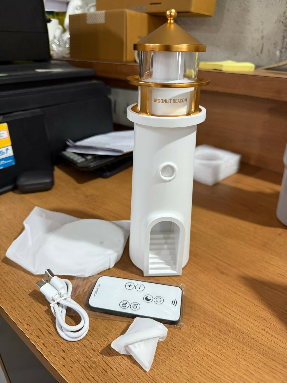 Lighthouse Moonlight Projector Lamp with Remote – USB Rechargeable Night Light for Bedroom, 4 Brightness Modes, Timer Off, Romantic Decorative Lamp for Home, Kids, Couples & Gifting