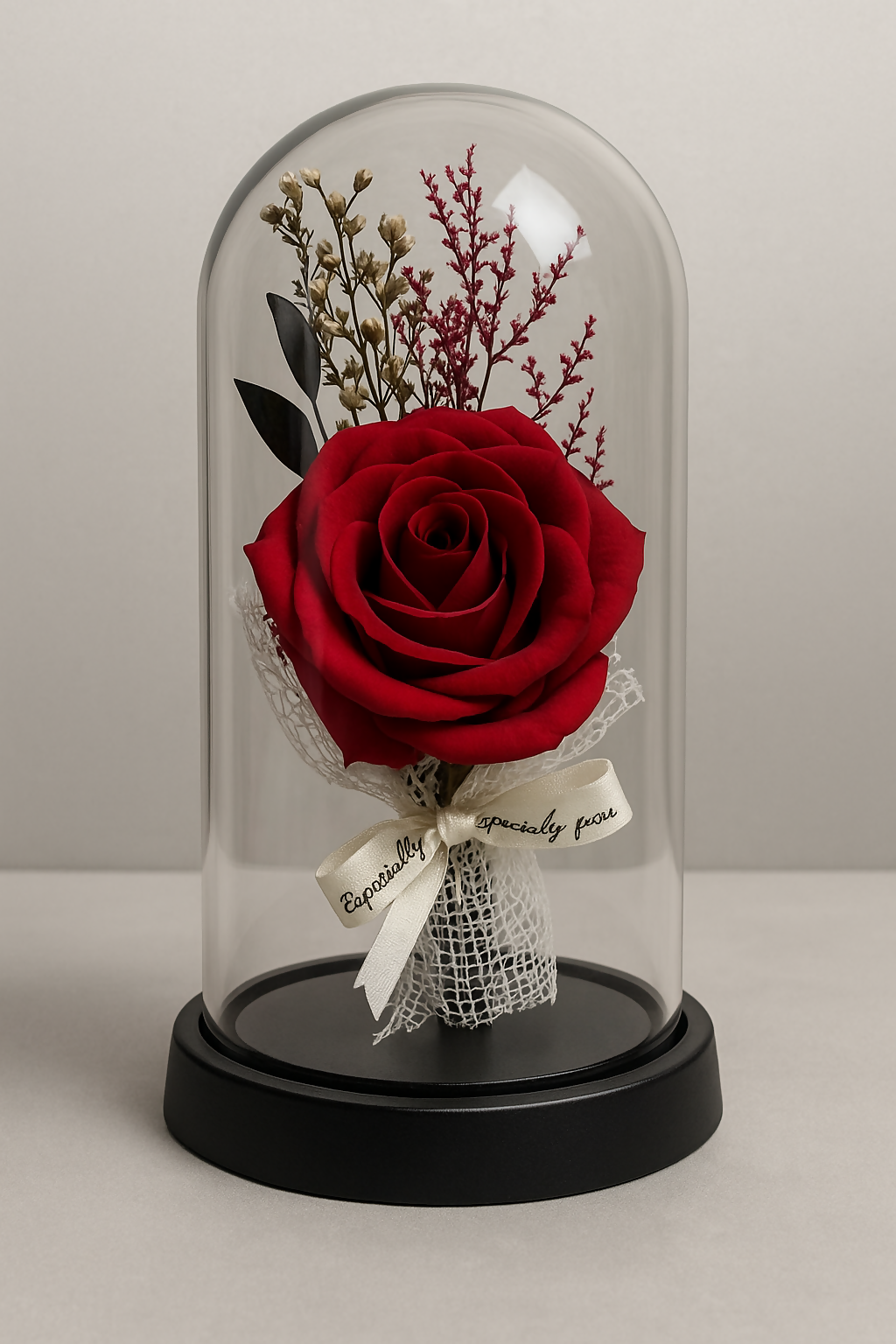 Eternal LED Glass Dome Rose – Romantic Artificial Preserved Red Rose with Fairy Lights in Glass on Wooden Base – Enchanted Forever Flower Gift for Her, Valentine’s Day, Anniversary, Birthday, or Home Decor