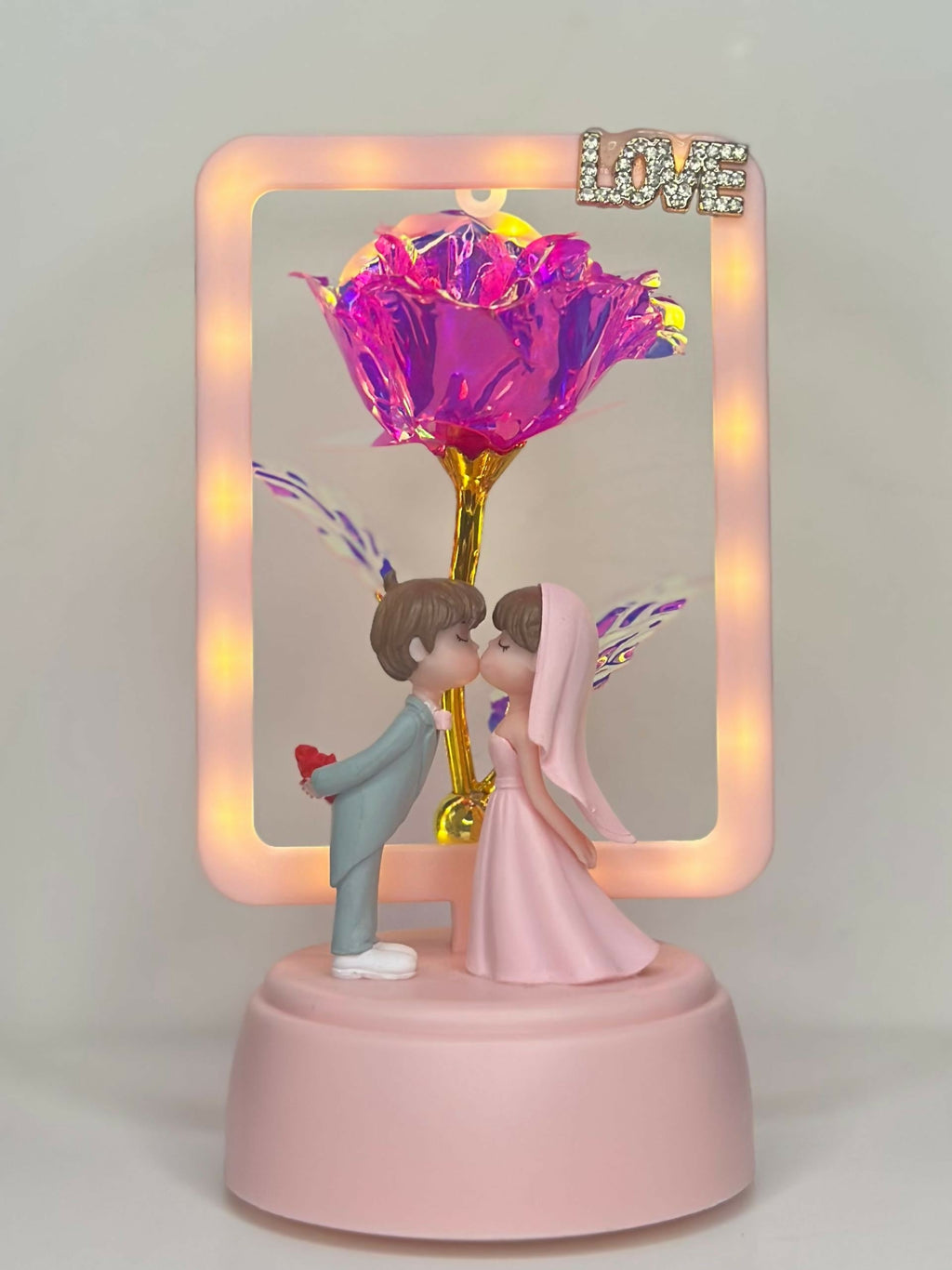 Eternal Kiss Rose Frame Lamp Creative Love Couple Light Gift Set, Anniversary Christmas New Year Valentine's Decorative Showpiece