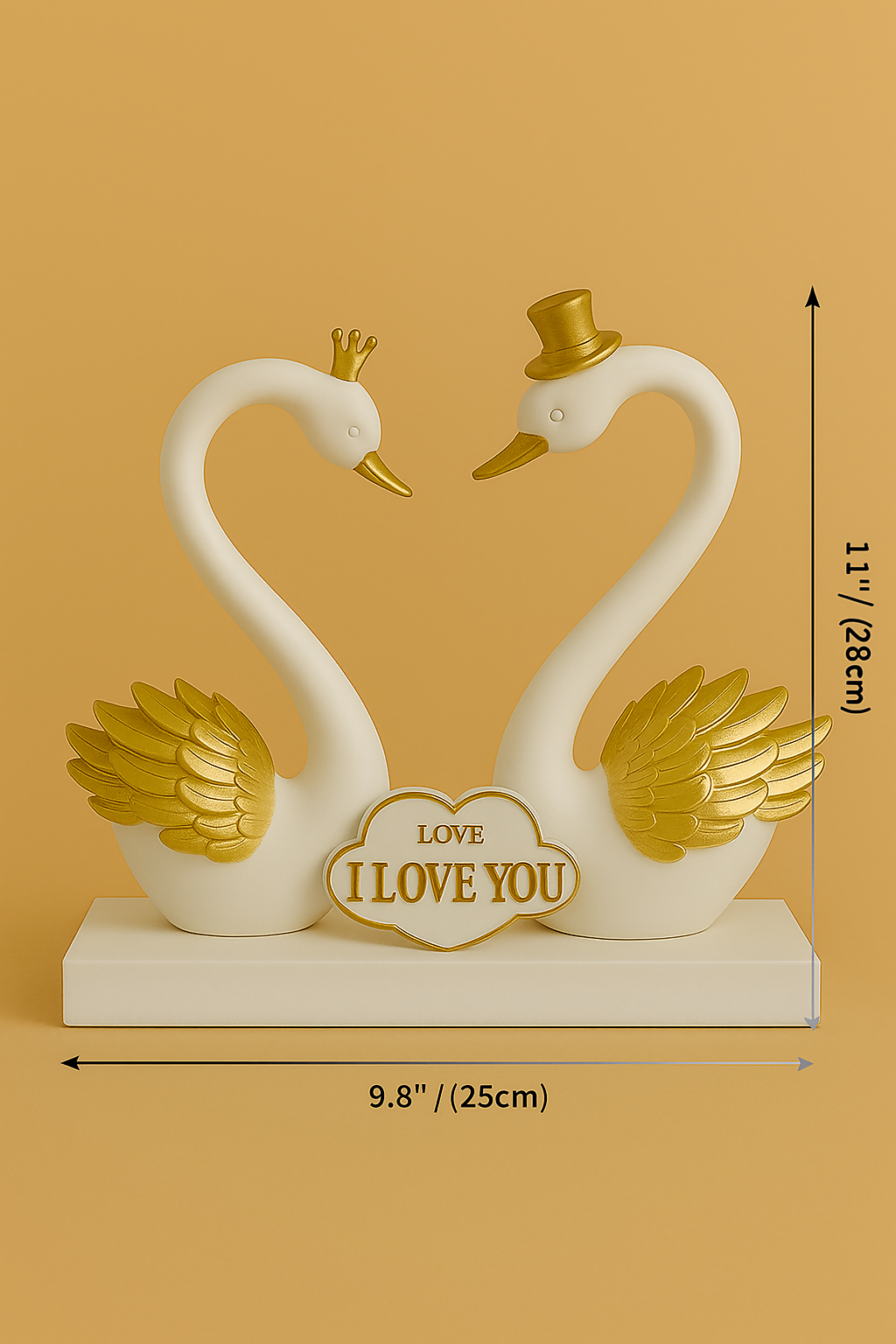 HOME DECOR Golden Love Swan Couple Showpiece – “I Love You” Decorative Figurine